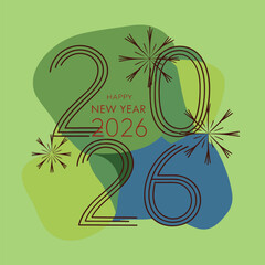 Happy New Year 2026 Vector Greeting Card with Abstract Organic Shapes and Retro-Styled Numbers