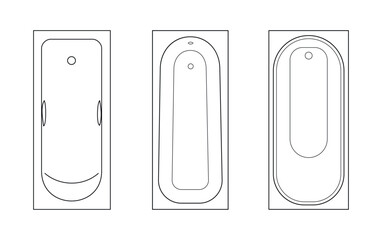 CAD drawings. View from above. Bathroom, toilet, sink, closet, shower tray, Jacuzzi, plan. The shower cabin. Set