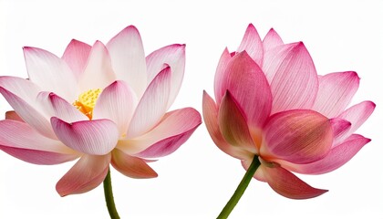 Fototapeta premium Two Beautiful Pink Lotus Flowers on White Background Symbol of Purity and Enlightenment