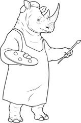 Rhino Painter Paintbrush Painting Animal Vector Graphic Art Illustration