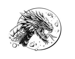 Ilustración a tinta de un dragón. © NURIA