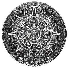Dibujo a tinta piedra azteca, arqueología.