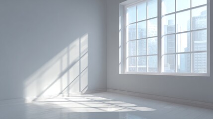 Obraz premium Minimalist white empty room interior with sunlight 