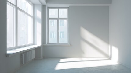 Minimalist white empty room interior with sunlight 
