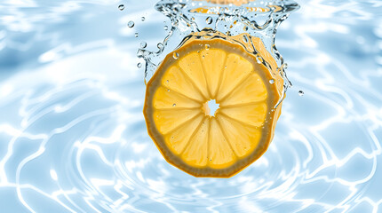 Fresh Lemon Slice Splashing in Clear Water &ndash; High-Speed Refreshing Drink Concept