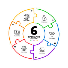 6 step infographic with circle-shaped line puzzle presentation template illustration. 6 option infographic. Vector illustration eps