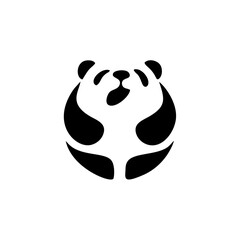 Cute round panda bear black and white logo vector illustration icon