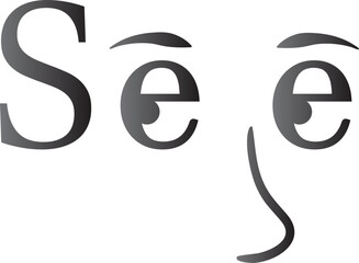 Stylized text Sēe forming a face letter