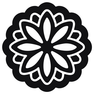 Stylized eight-petal flower in black and white, ornate modern mandala graphic design