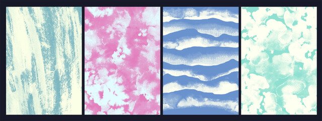 Set of abstract background with grainy halftone texture.  Old wall backdrop. Halftone gradient overlay. 