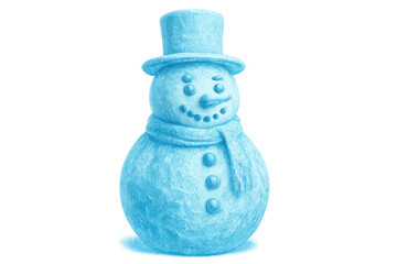 Blue crayon drawing snowman with top hat and scarf