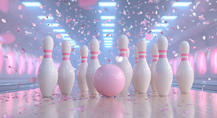 A bowling ball rolling down the lane hitting pins