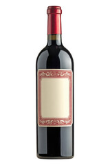 Elegant bottle of red wine with blank label ready for your custom brand design isolated on a transparent background