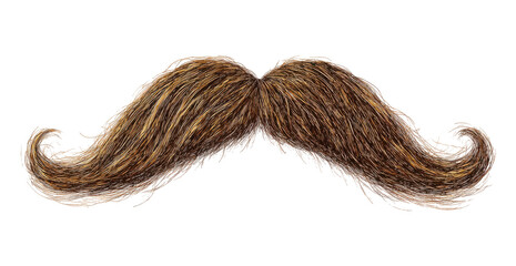 Classic brown handlebar mustache for a vintage, retro, or old-fashioned look isolated on a transparent background