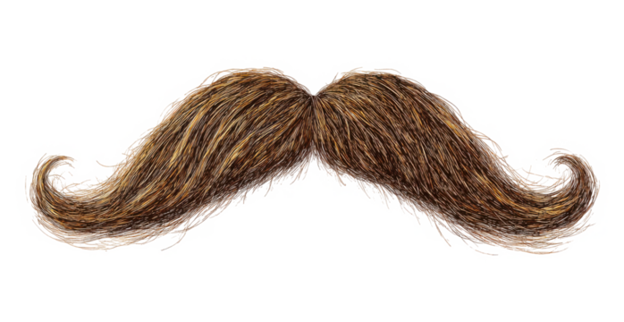 Classic brown handlebar mustache for a vintage, retro, or old-fashioned look isolated on a transparent background - Powered by Adobe