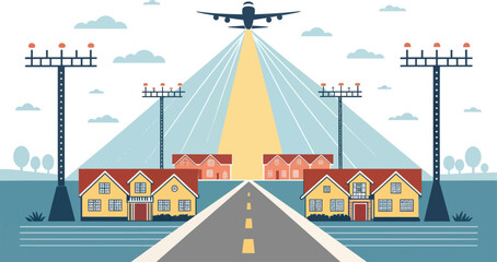 Floodlights at Airport Spreading Light Pollution at Night