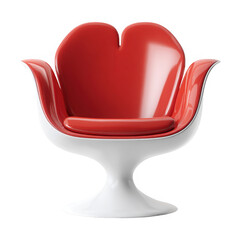 Retro tulip chair, modern design statement, vibrant red and white accent piece isolated on a transparent background