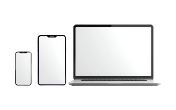 Sleek modern devices showcasing responsive design for website app presentation needs isolated on a transparent background