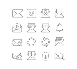 Email Icon Set. Line Icons for Email, Messages, Communication, and Notification