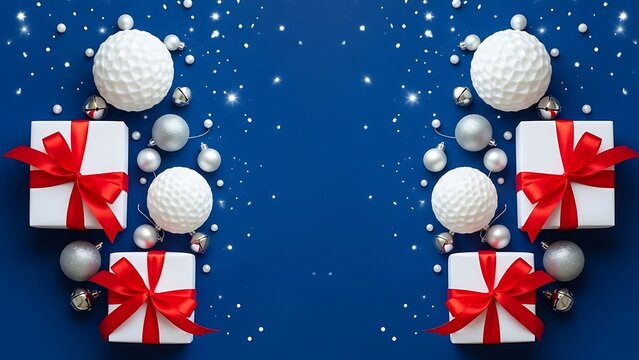 Deep Blue Christmas Background with White Gifts and Silver Ornaments