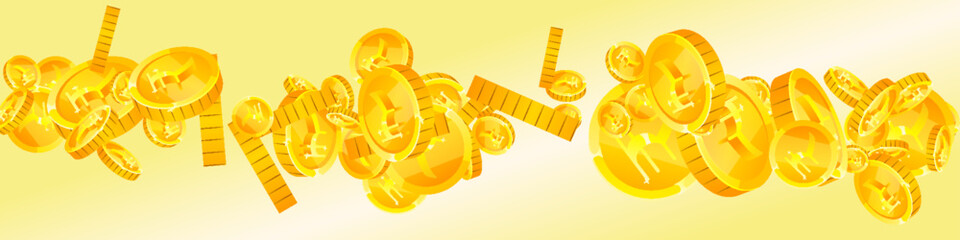 Indian rupee coins falling. Scattered gold INR