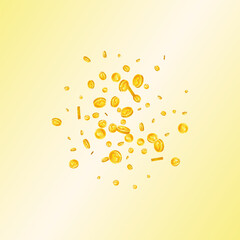 American dollar coins falling. Scattered gold USD