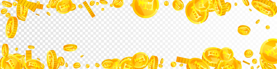 Swiss franc coins falling. Gold scattered CHF