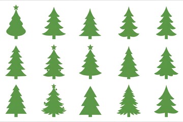 stylized christmas trees with spiral and star designs christmas tree green silhouette clipart set. green Christmas tree drawing clip art collection in white background for xmas season pine tree flat i
