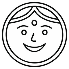 Fototapeta premium Traditional smiling female face outline with a bindi mark in a circular black and white icon