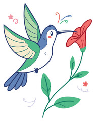 Colorful Hummingbird Drinking Nectar from Flower – Vector Illustration