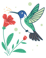 Colorful Hummingbird Drinking Nectar from Flower – Vector Illustration