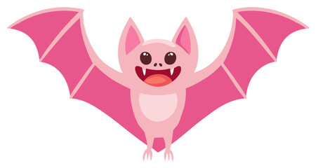Cartoon Bat Illustration Smiling with Wings Spread Wide in Delight and Happiness