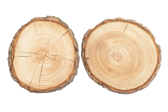Wood Slices: A captivating view of two rustic wood slices, each revealing intricate grain patterns and the natural beauty of the material, a testament to the enduring appeal of the natural world.