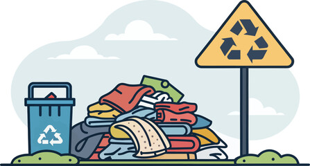 A pile of discarded textile waste beside a landfill