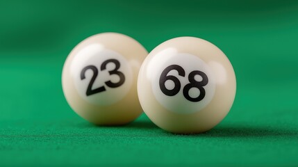 Close-Up Numbered Lottery Balls on Felt