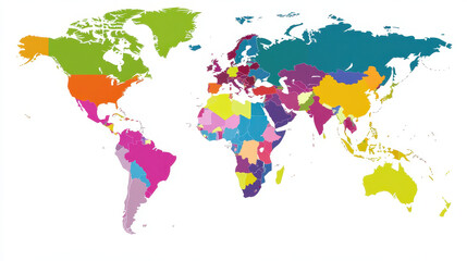 Obraz premium World map with colorful countries, vibrant and clear political borders showing continents and nations in bright colors