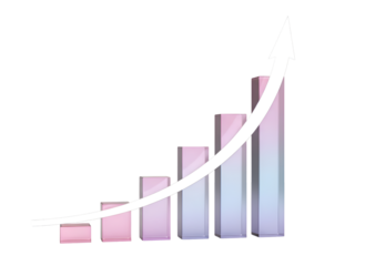 Growing Business Trend Bar Chart with Upward Arrow - Financial Progress and Success Concept on white background