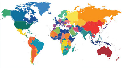Obraz premium World map with colorful countries, detailed political borders, vibrant design showing continents and nations clearly