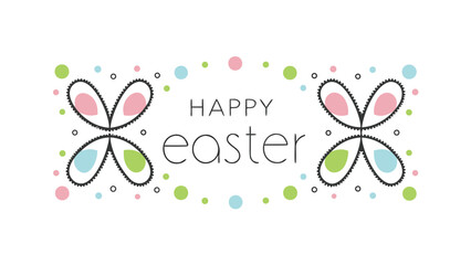 Happy easter greeting card with playful bunny ears and colorful polka dots in pastel shades on a white background celebrating spring and new beginnings