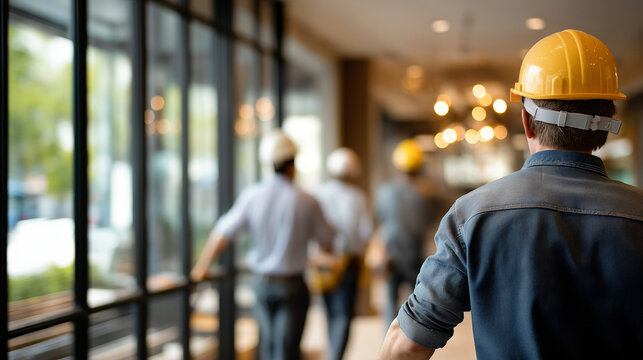 Interior renovation of apartments with faceless working construction team defocused premises construction background interior decoration teamwork team collaborative work