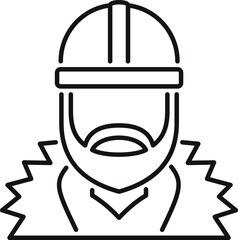 Line drawing of a bearded industrial worker wearing a protective helmet and clothing, emphasizing workplace safety