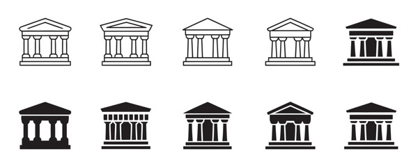 Ancient greek temple icon set evoking history, power, and tradition for educational resources and classic design projects
