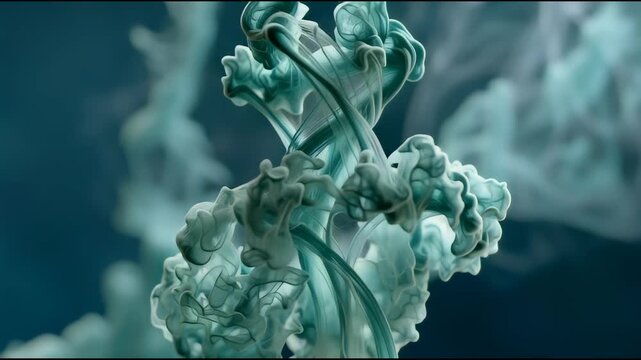Abstract Ink Elegance: swirling ink in aquatic hues, creating a mesmerizing display of fluidity and form, a captivating visual for artistry.