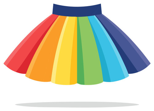 Colorful rainbow pleated skirt with vertical stripes. Bright vector illustration of fun children's clothing.