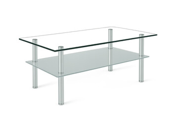 Modern glass coffee table with chrome legs isolated on transparent background
