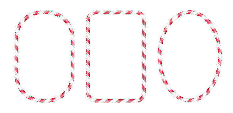 Set of decorative vector candy cane red and white striped blank frames, christmas name tag or card template	

