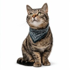 Fototapeta premium Tabby Cat Wearing Blue Bandana Studio Portrait