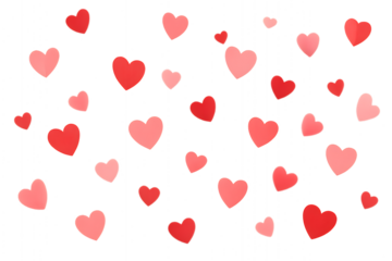 Red and Pink Heart Confetti Burst Isolated on Transparent Background