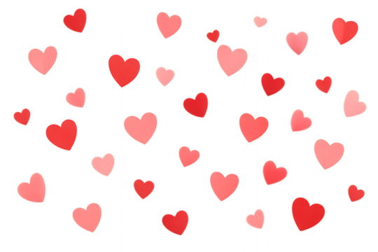 Red and Pink Heart Confetti Burst Isolated on Transparent Background