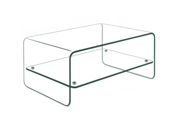 Modern clear acrylic display stand with metal frame, isolated on transparent background